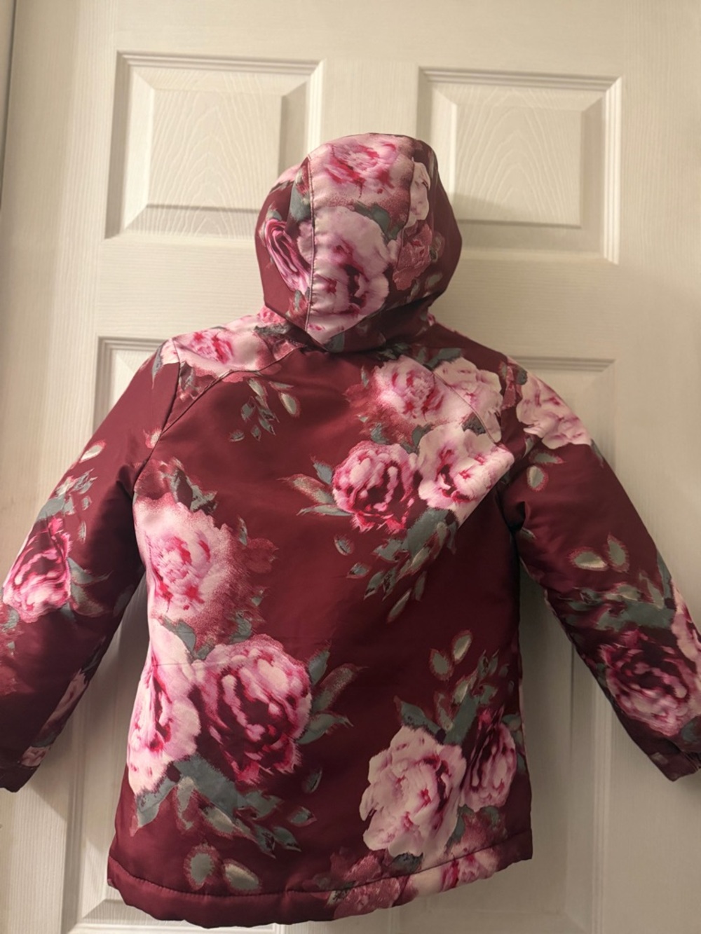 Children’s Place Girls Floral Hooded Winter Jacket - Burgundy Pink - Picture 2 of 2